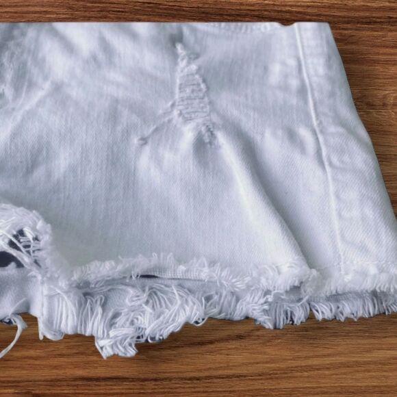 Angry Rabbit Wm’s Sz 3 W26 White Distressed Frayed Hem Cotton Blend Shorts - Picture 2 of 6